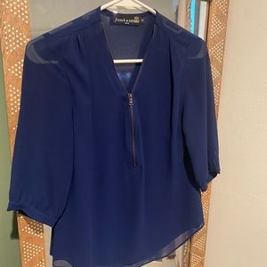 Semi-sheer navy blouse with zipper front